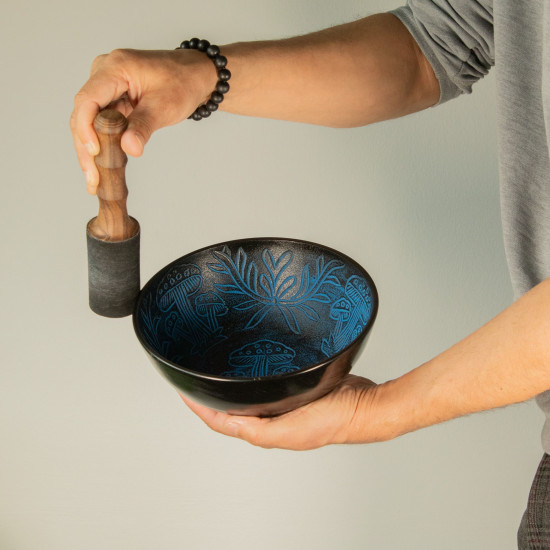 Bol chantant en aluminium - Champignon magique - Bleu (20 cm)