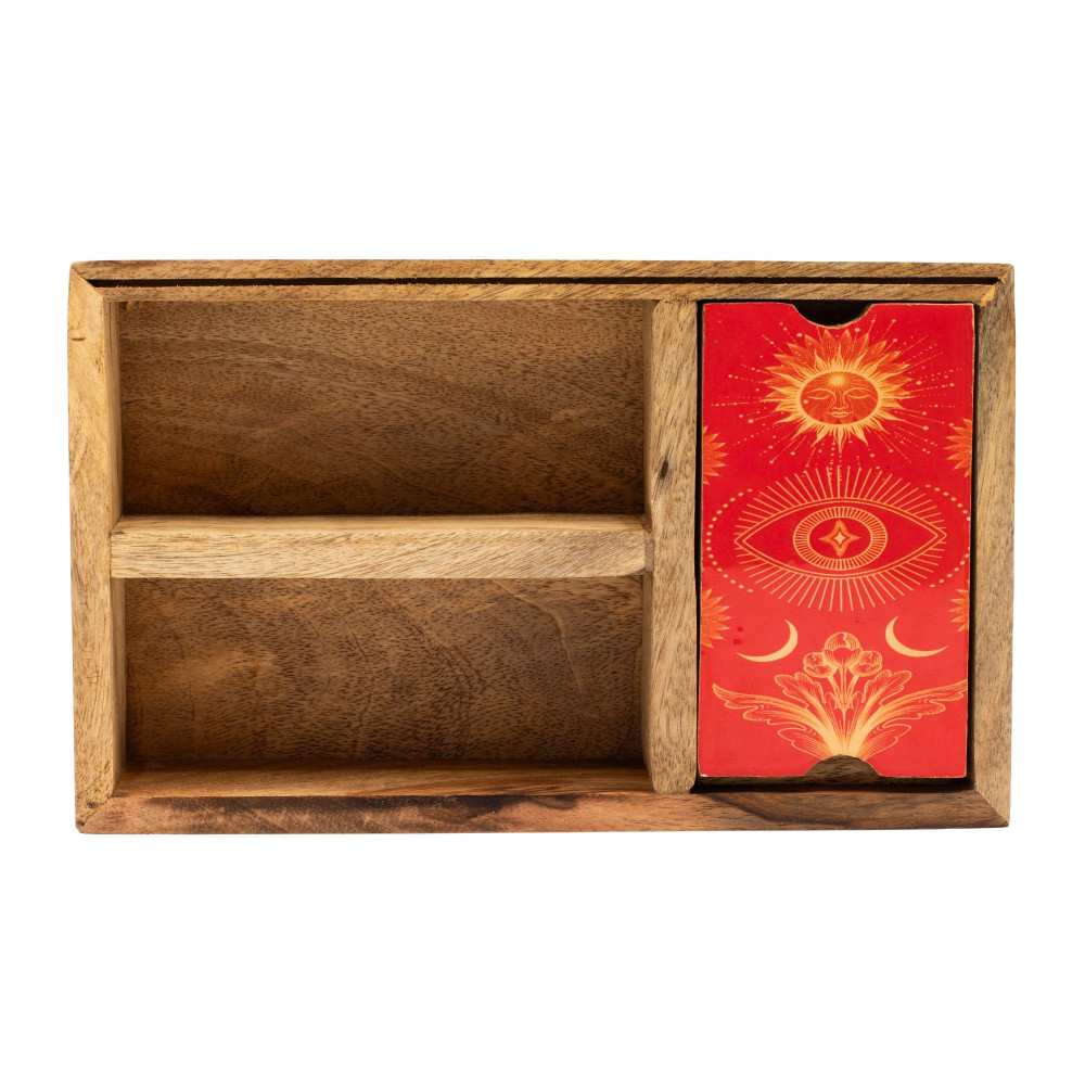 Boîte à tarot à trois compartiments avec porte-cartes