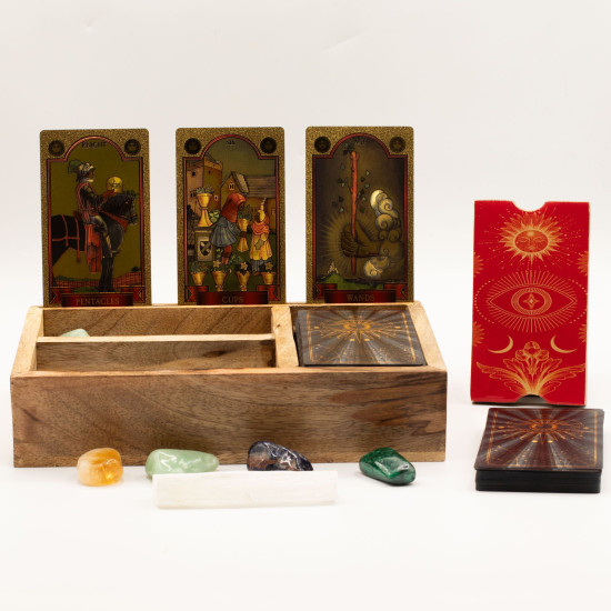 Boîte à tarot à trois compartiments avec porte-cartes