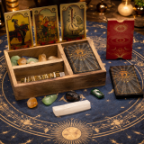 Boîte à tarot à trois compartiments avec porte-cartes