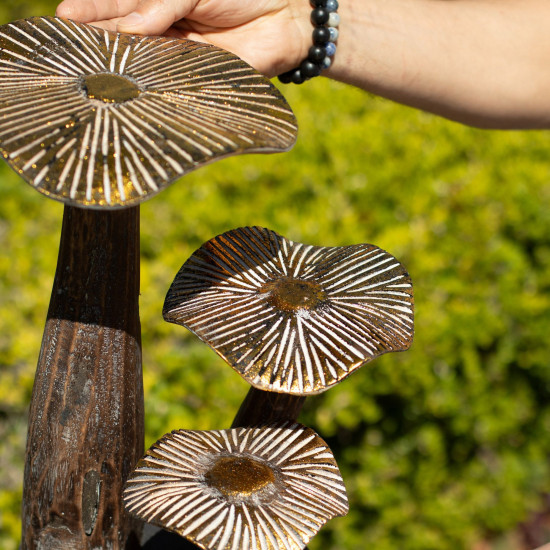 Grand champignon doré décoratif - 32 cm - Naturel