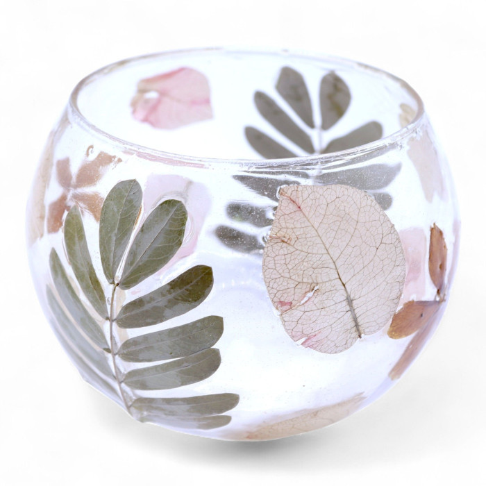 Verre à motif floral naturel - Bougeoir bol - Primavera - (8x10cm)