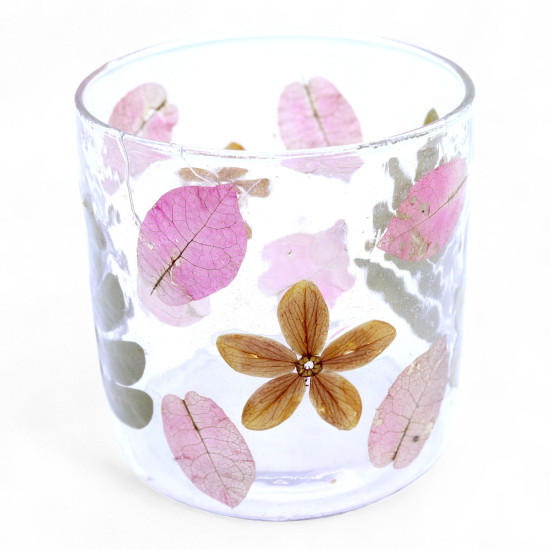 Verre à motif floral naturel - Bougeoir droit - Primavera - (8x8cm)
