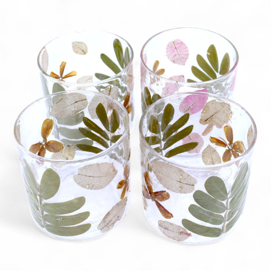 Verre à motif floral naturel - Bougeoir droit - Primavera - (8x8cm)