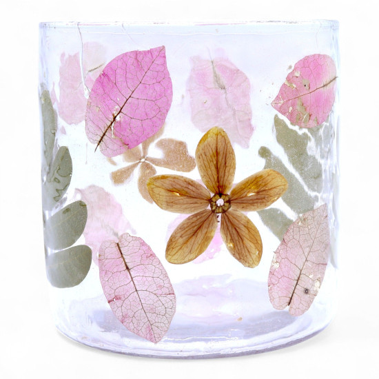 Verre à motif floral naturel - Bougeoir droit - Primavera - (8x8cm)