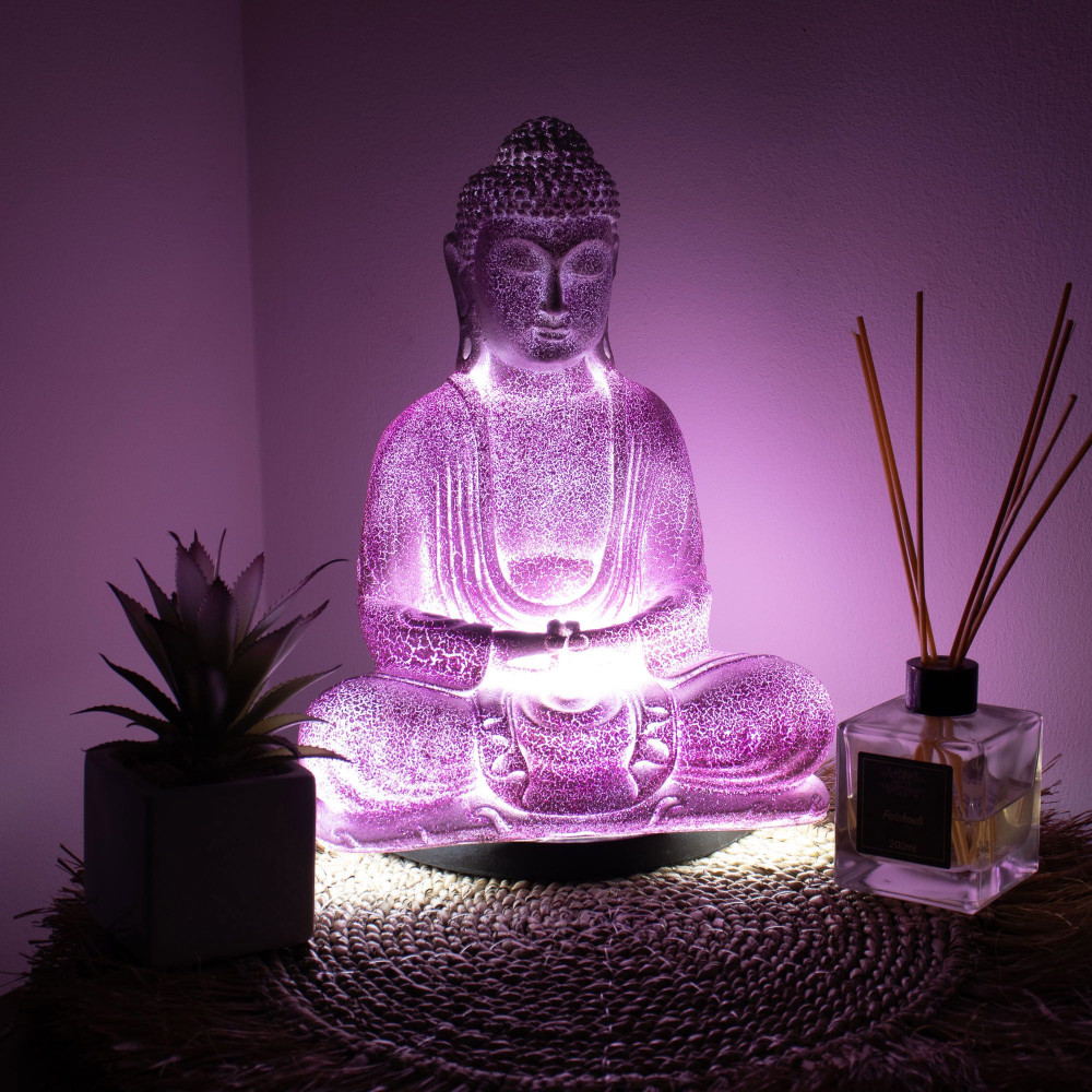 Lampe de méditation Bouddha Lavande Craquelée - Pied ovale