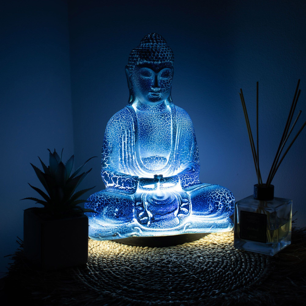 Lampe de méditation Bouddha bleu ciel - Pied ovale
