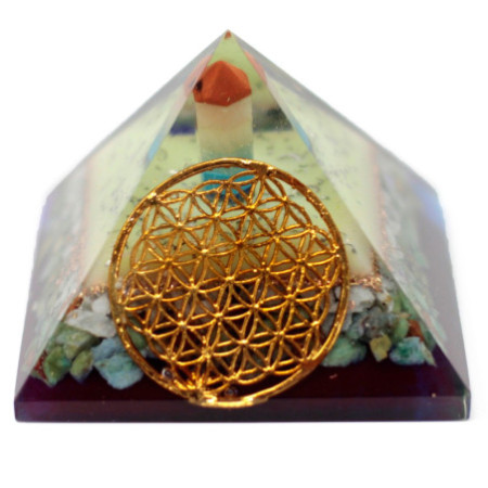 Grande pyramide d'organite 70 mm - Symbole de la fleur de vie