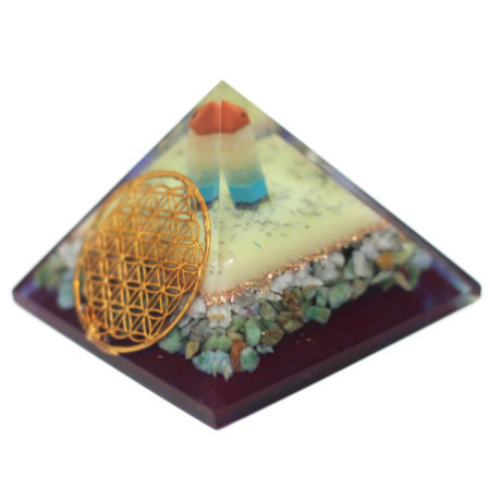 Grande pyramide d'organite 70 mm - Symbole de la fleur de vie