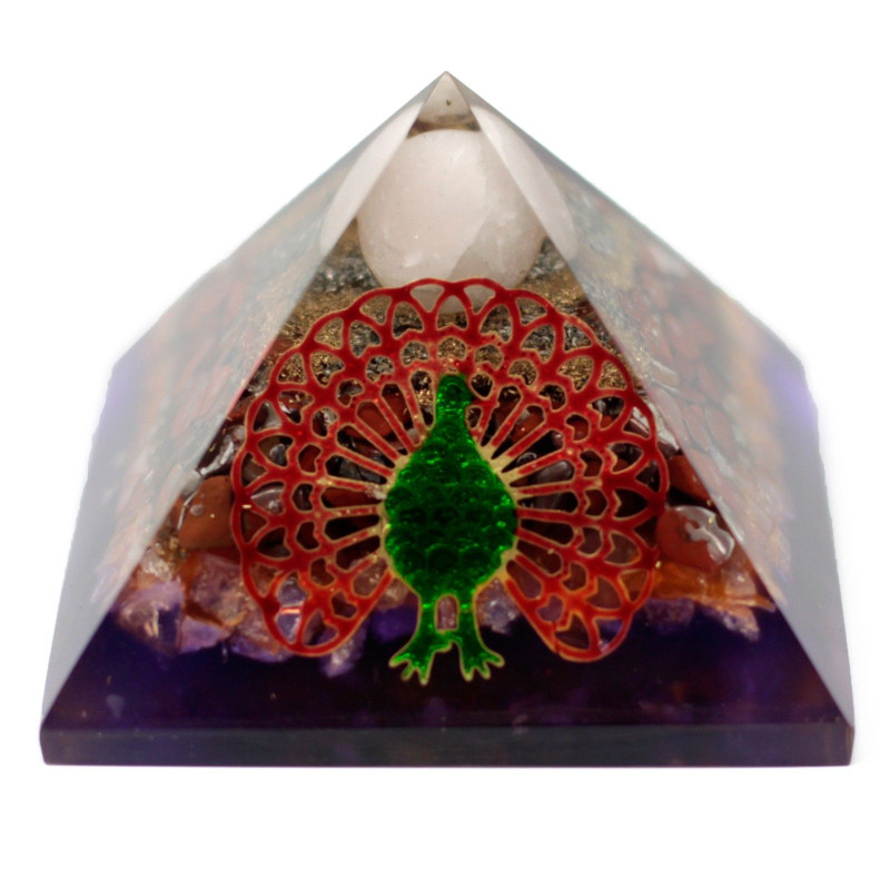 Grande pyramide d'organite 70 mm - Paon (base terre)