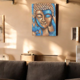 Tableau de Bouddha - Bronze et fleur bleue 75x55cm