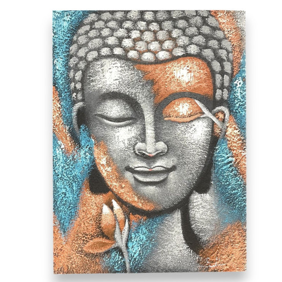 Tableau de Bouddha - Fleur argentée et or rose 75x55cm