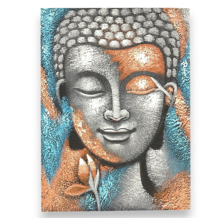 Tableau de Bouddha - Fleur argentée et or rose 75x55cm