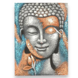 Tableau de Bouddha - Fleur argentée et or rose 75x55cm