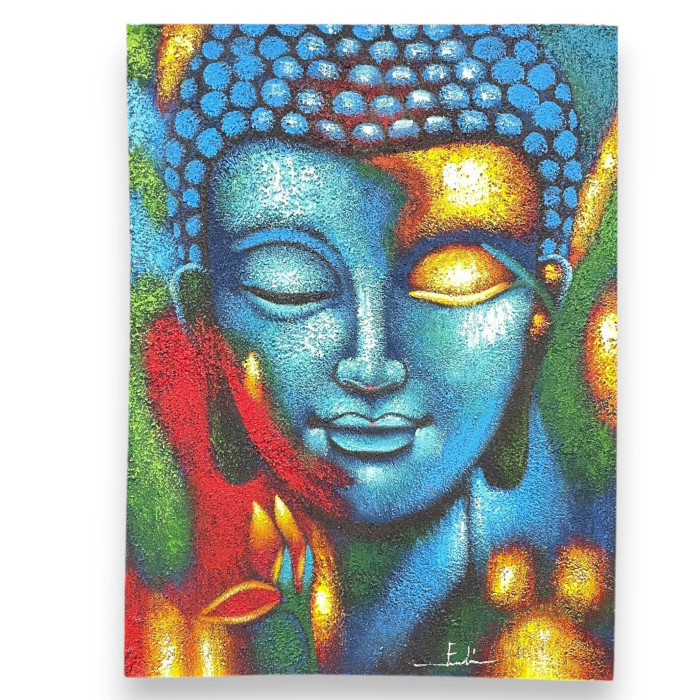 Tableau de Bouddha - Fleur bleue et or 75x55cm