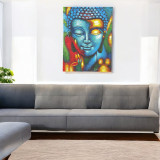 Tableau de Bouddha - Fleur bleue et or 75x55cm