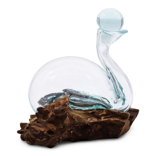 Carafe canard en verre fondu sur bois avec bouchon 19 cm