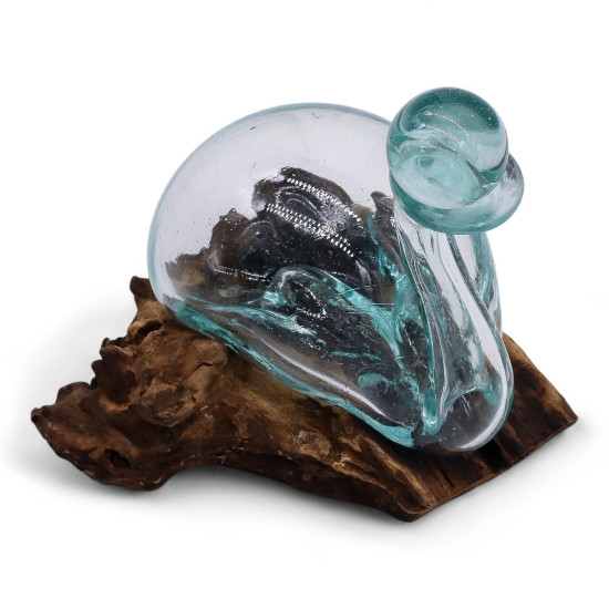 Carafe canard en verre fondu sur bois avec bouchon 19 cm