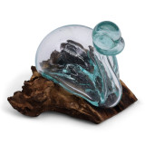 Carafe canard en verre fondu sur bois avec bouchon 19 cm