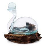 Carafe canard en verre fondu sur bois avec bouchon 19 cm