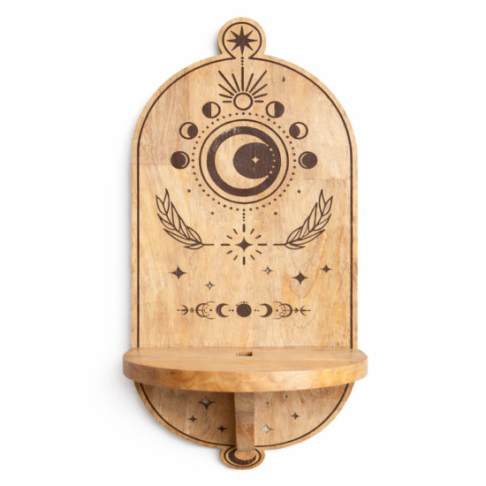 Étagère murale en forme d'arche sculptée avec phases de lune et arbre
