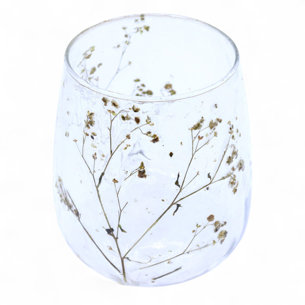 Verre à motif floral naturel - Vase porte-bougie - Margarita - (12x11cm)