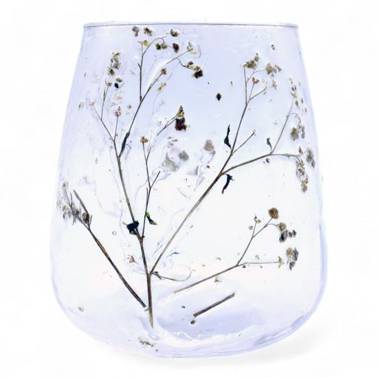 Verre à motif floral naturel - Vase porte-bougie - Margarita - (12x11cm)