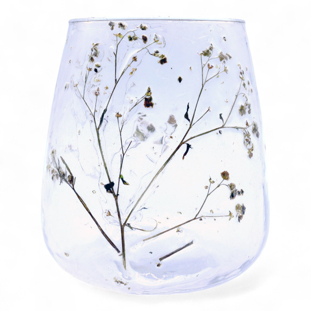 Verre à motif floral naturel - Vase porte-bougie - Margarita - (12x11cm)