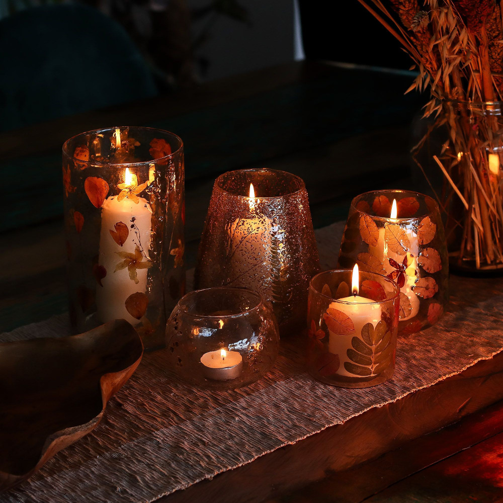 Verre à motif floral naturel - Vase porte-bougie - Margarita - (12x11cm)