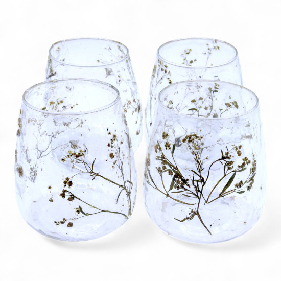 Verre à motif floral naturel - Vase porte-bougie - Margarita - (12x11cm)