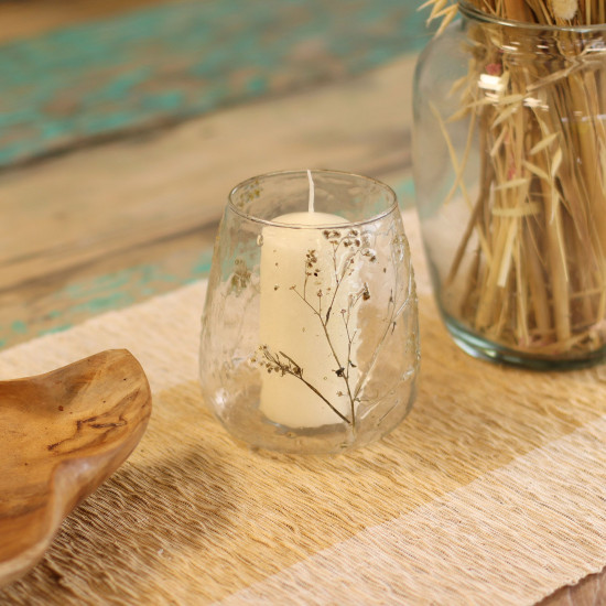 Verre à motif floral naturel - Vase porte-bougie - Margarita - (12x11cm)