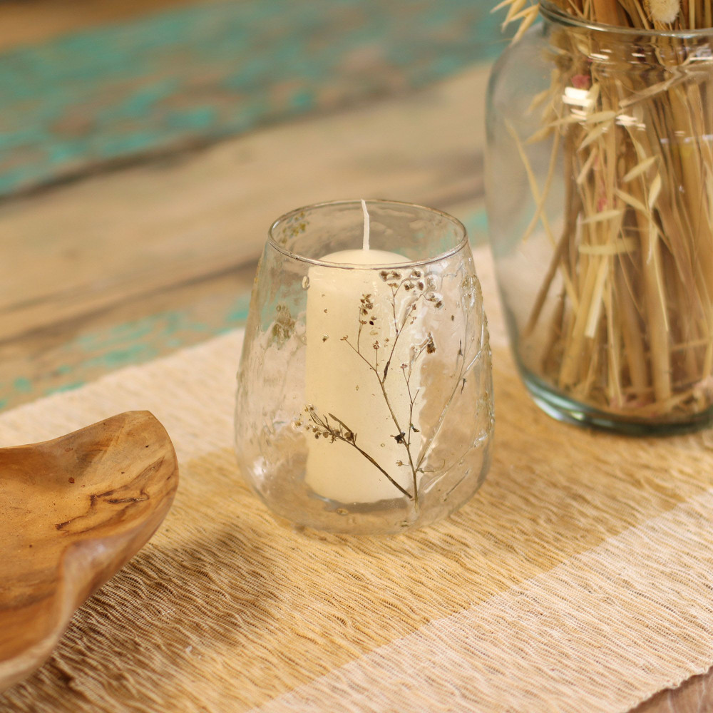 Verre à motif floral naturel - Vase porte-bougie - Margarita - (12x11cm)