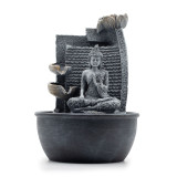 Fontaine de table - 19 x 19 x 28 cm - Bouddha, fleurs de lotus, cascade de pots