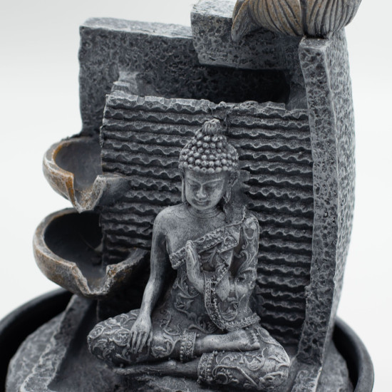 Fontaine de table - 19 x 19 x 28 cm - Bouddha, fleurs de lotus, cascade de pots