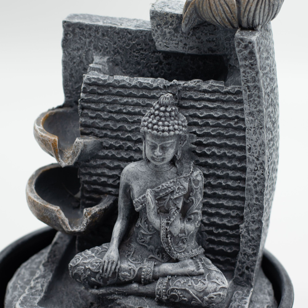 Fontaine de table - 19 x 19 x 28 cm - Bouddha, fleurs de lotus, cascade de pots