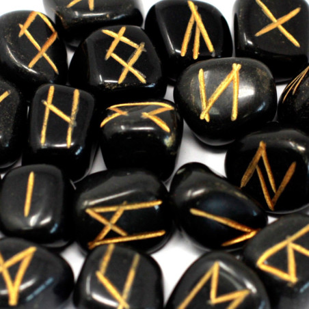 Ensemble de pierres runiques dans une pochette - Agate noire