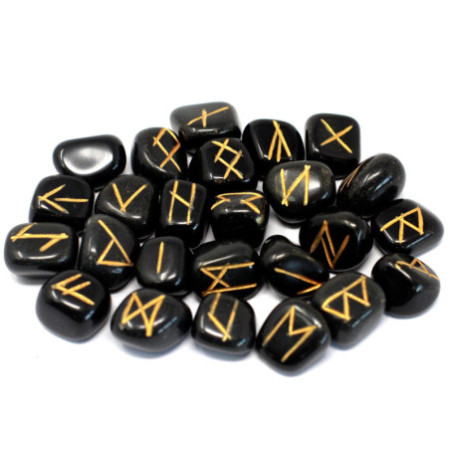 Ensemble de pierres runiques dans une pochette - Agate noire