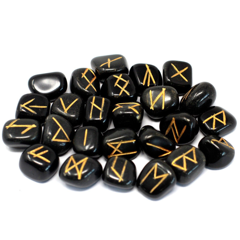 Ensemble de pierres runiques dans une pochette - Agate noire