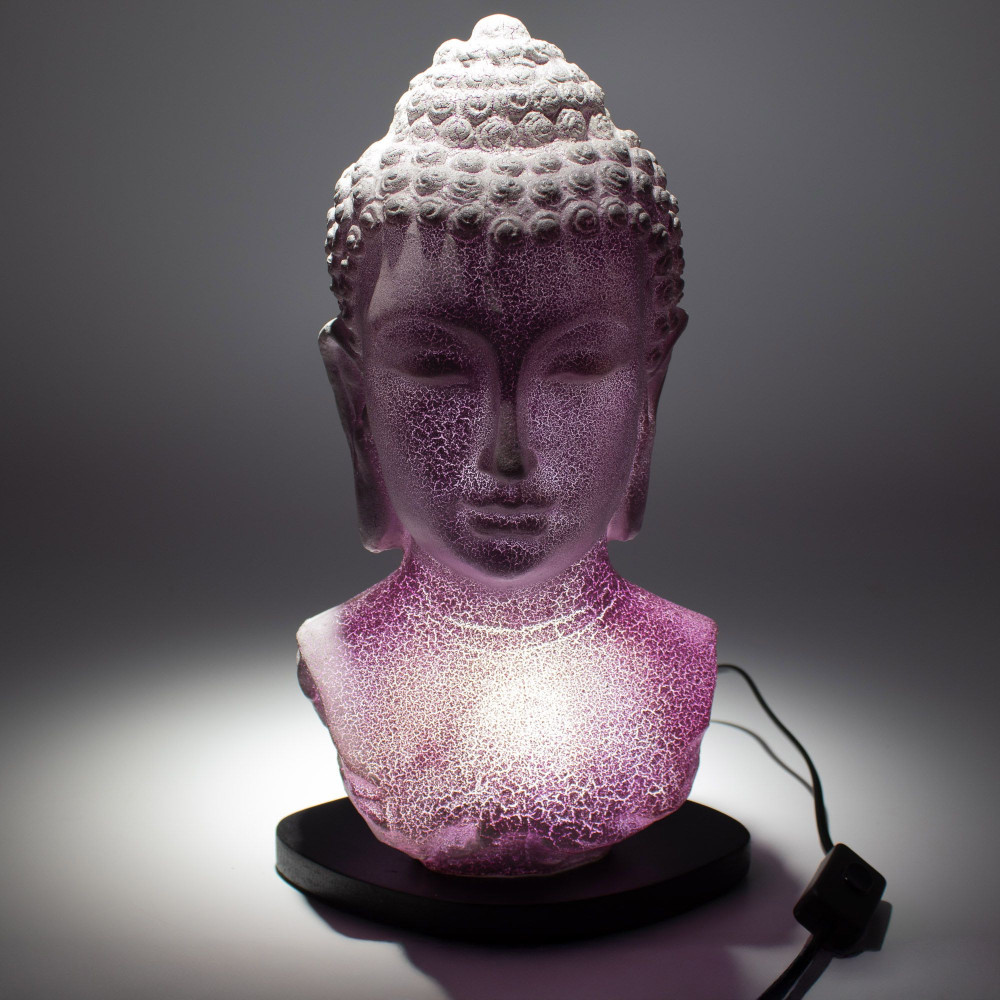 Lampe buste de Bouddha Lavande Craquelée - Pied ovale
