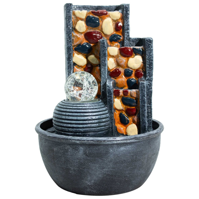 Fontaine murale à galets avec boule de cristal (19x19x28cm)