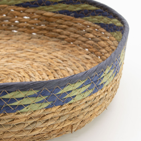 Paniers à plateaux en paille et jonc de mer - Vert et bleu naturels - Lot de 3