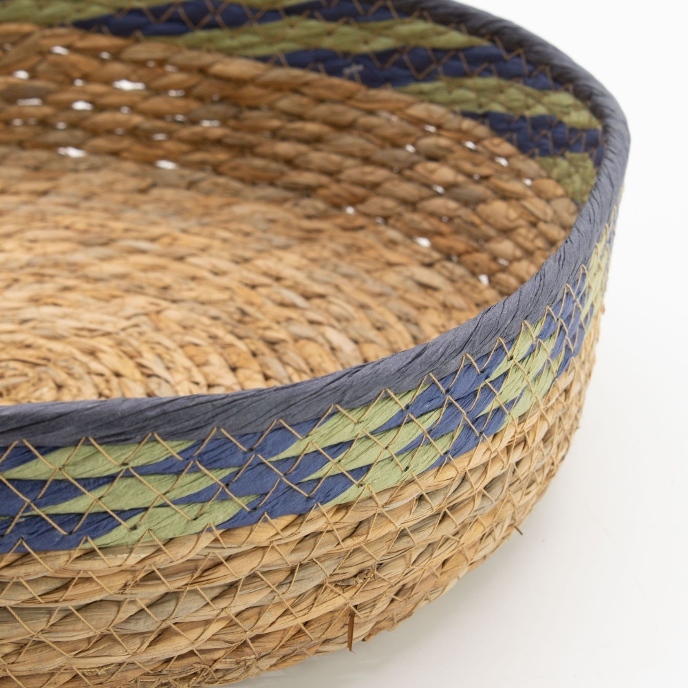 Paniers à plateaux en paille et jonc de mer - Vert et bleu naturels - Lot de 3