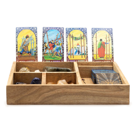 Coffret de tarot à quatre compartiments avec porte-cartes