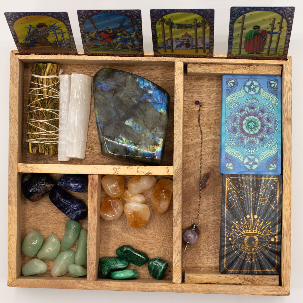 Coffret de tarot à quatre compartiments avec porte-cartes