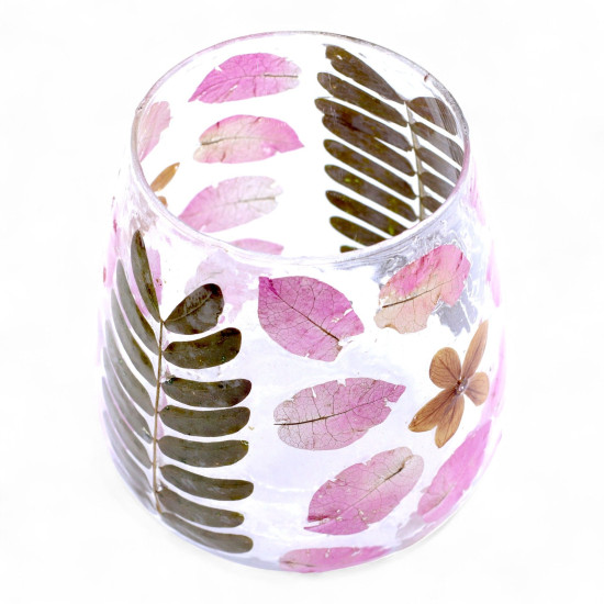 Verre à motif floral naturel - Vase porte-bougie - Primavera - (12x11cm)