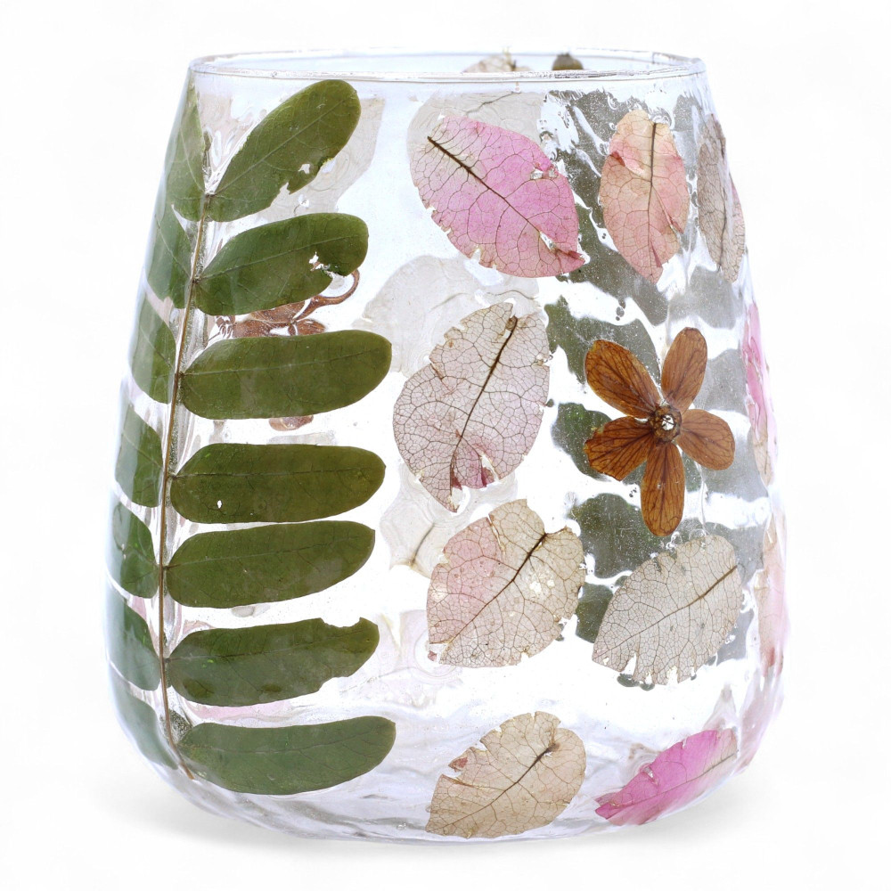 Verre à motif floral naturel - Vase porte-bougie - Primavera - (12x11cm)