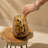 Bougies en pot de verre haut - Mosaïque Ambre