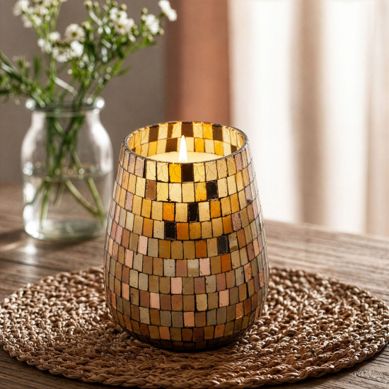 Bougies en pot de verre haut - Mosaïque Ambre
