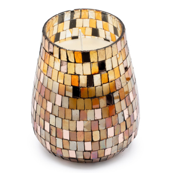 Bougies en pot de verre haut - Mosaïque Ambre