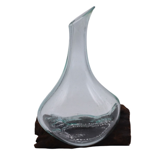 Mini carafe en verre fondu sur bois 20 cm